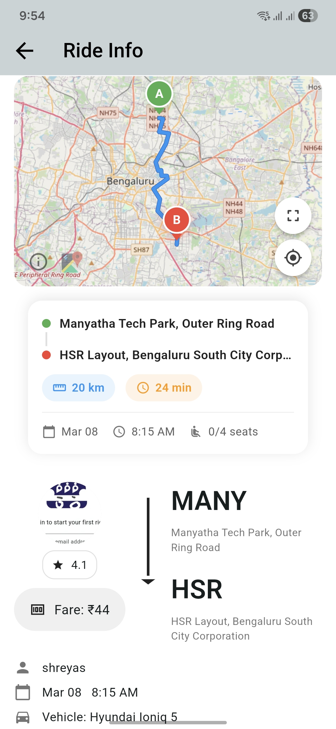 CAARVN App — Ride Information