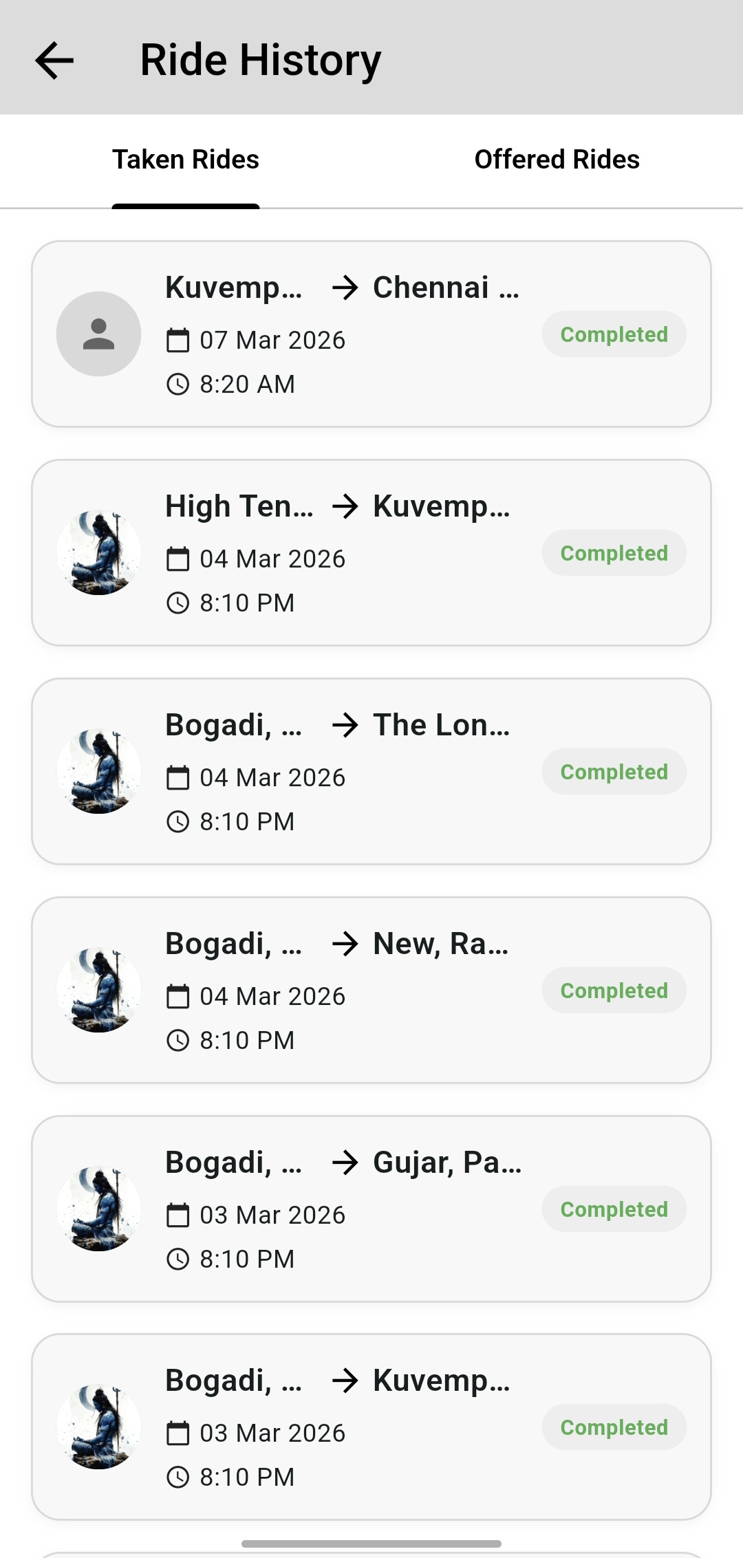 CAARVN App — Ride History